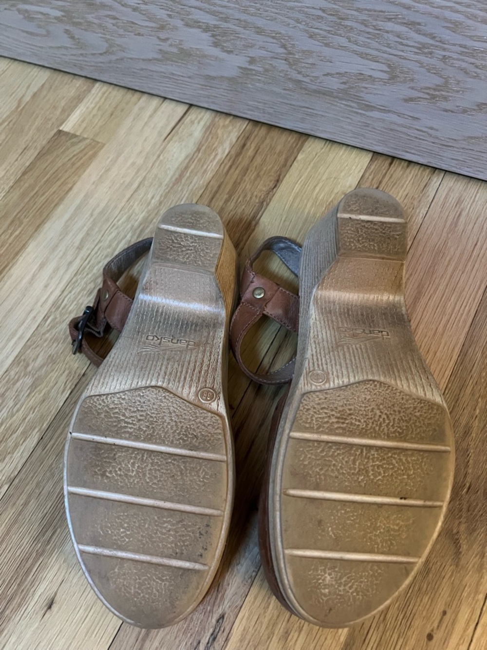 Dansko Brown Leather Buckle Clog Sandals - Picture 3 of 3